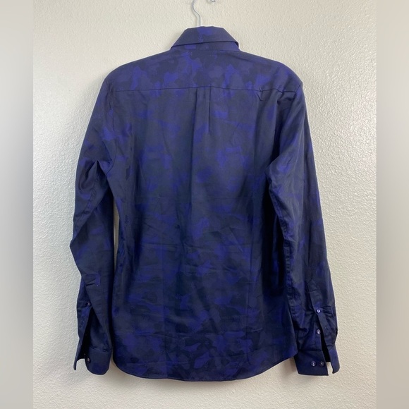 Jared Lang Slim Fit Long Sleeve Shirt Men’s Floral Medium Blue Black Button Down - Picture 2 of 15